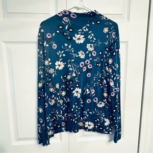 EUC Ann Taylor Long Sleeve Mock Neck Top, deep blue floral, XXL